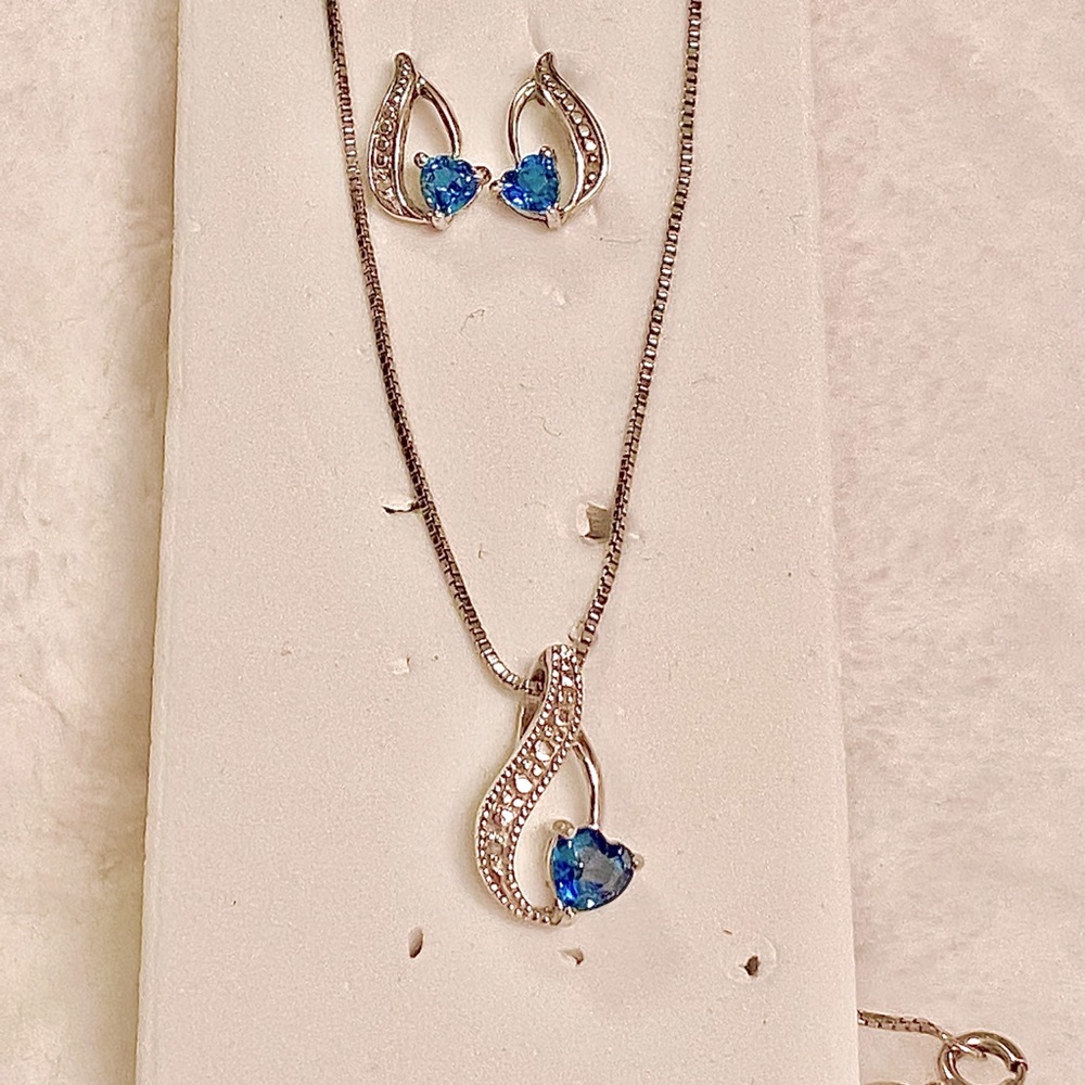 Silver and Blue Topaz earring and necklace set